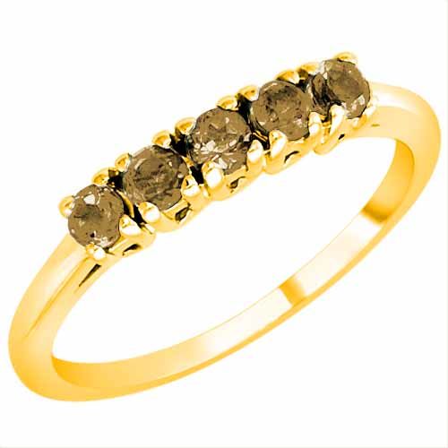 14K Yellow Gold Round 5 Stone Smoky Quartz Band Ring (2/5 cttw)