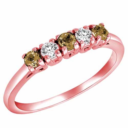 18K Rose Gold Round 5 Stone Diamond and Smoky Quartz Band Ring (2/5 cttw)