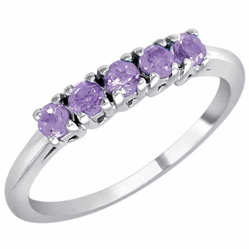 10K White Gold Round 5 Stone Tanzanite Band Ring (2/5 cttw)
