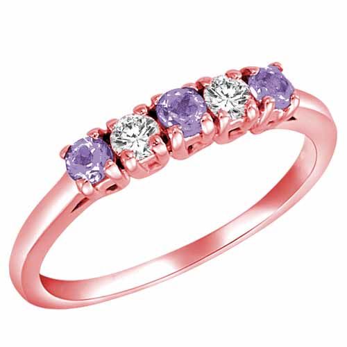 18K Rose Gold Round 5 Stone Diamond and Tanzanite Band Ring (2/5 cttw)