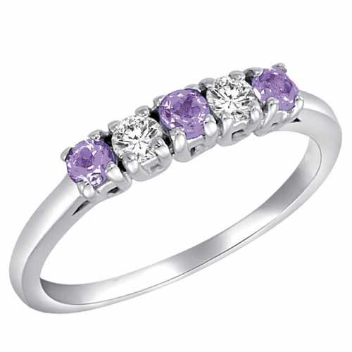 18K White Gold Round 5 Stone Diamond and Tanzanite Band Ring (2/5 cttw)