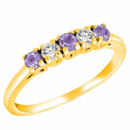 14K Yellow Gold Round 5 Stone Diamond and Tanzanite Band Ring (2/5 cttw)