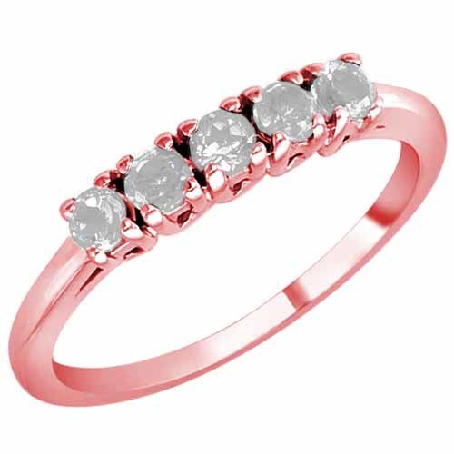 18K Rose Gold Round 5 Stone White Quartz Band Ring (2/5 cttw)