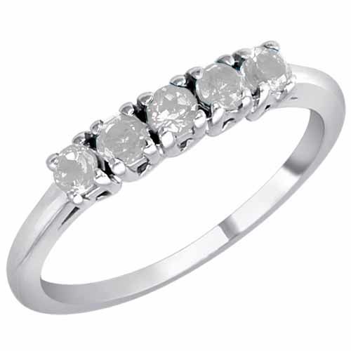 18K White Gold Round 5 Stone White Quartz Band Ring (2/5 cttw)