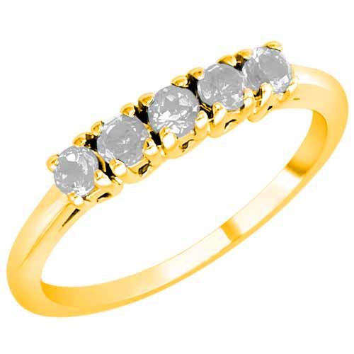 18K Yellow Gold Round 5 Stone White Quartz Band Ring (2/5 cttw)