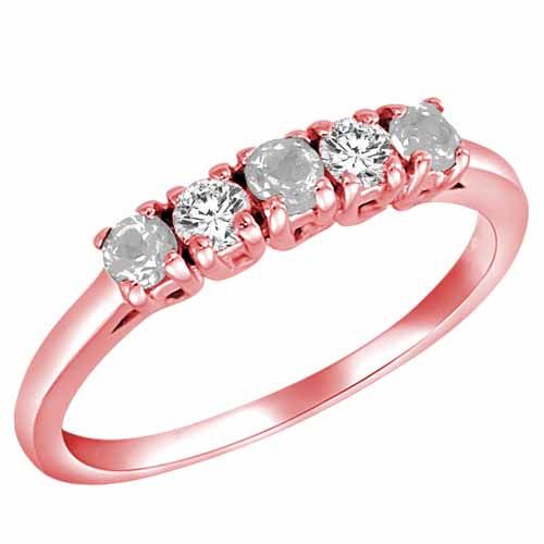 14K Rose Gold Round 5 Stone Diamond and White Quartz Band Ring (2/5 cttw)