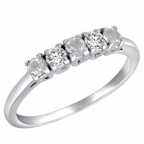 14K White Gold Round 5 Stone Diamond and White Quartz Band Ring (2/5 cttw)