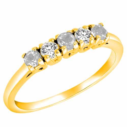 10K Yellow Gold Round 5 Stone Diamond and White Quartz Band Ring (2/5 cttw)