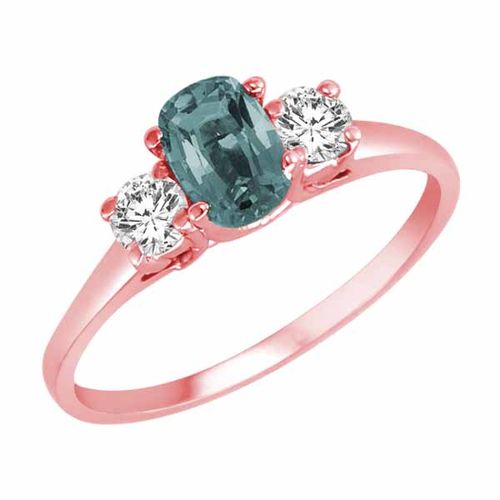 18K Rose Gold 3 Stone Cushion Aquamarine and Round Diamond Ring (0.45 cttw)