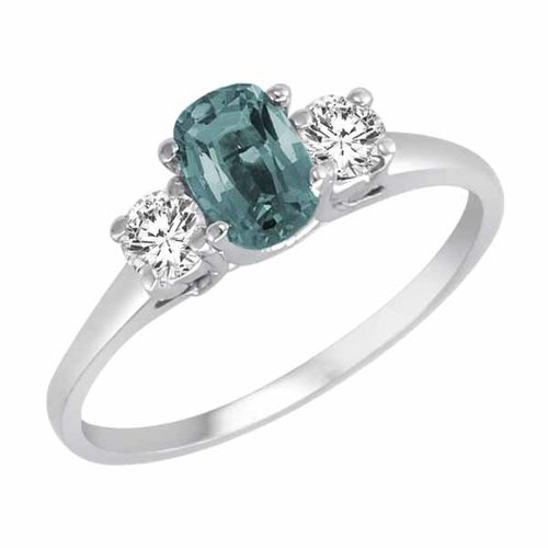 10K White Gold 3 Stone Cushion Aquamarine and Round Diamond Ring (0.45 cttw)