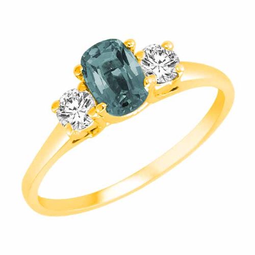 14K Yellow Gold 3 Stone Cushion Aquamarine and Round Diamond Ring (0.45 cttw)