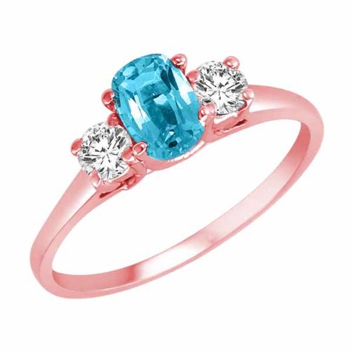 10K Rose Gold 3 Stone Cushion Blue Topaz and Round Diamond Ring (0.45 cttw)