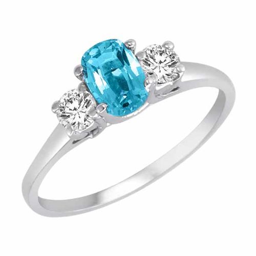 Platinum 3 Stone Cushion Blue Topaz and Round Diamond Ring (0.45 cttw)