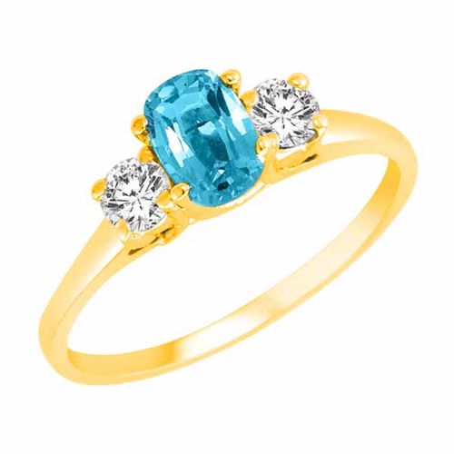 18K Yellow Gold 3 Stone Cushion Blue Topaz and Round Diamond Ring (0.45 cttw)