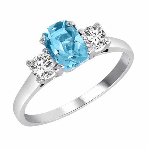 18K White Gold 3 Stone Cushion Blue Topaz and Round Diamond Ring (0.95 cttw)