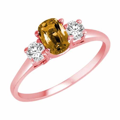 14K Rose Gold 3 Stone Cushion Citrine and Round Diamond Ring (0.45 cttw)