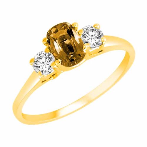 14K Yellow Gold 3 Stone Cushion Citrine and Round Diamond Ring (0.45 cttw)
