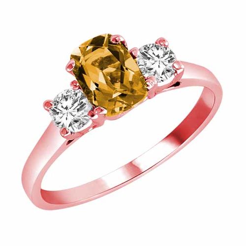 18K Rose Gold 3 Stone Cushion Citrine and Round Diamond Ring (0.95 cttw)