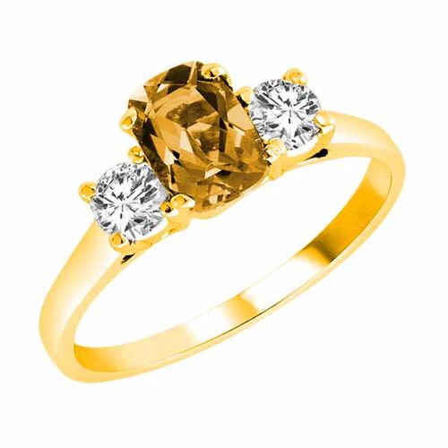 14K Yellow Gold 3 Stone Cushion Citrine and Round Diamond Ring (0.95 cttw)