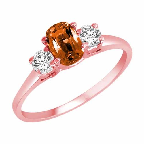 10K Rose Gold 3 Stone Cushion Fire Opal and Round Diamond Ring (0.45 cttw)