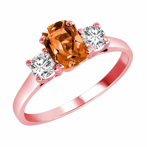 18K Rose Gold 3 Stone Cushion Fire Opal and Round Diamond Ring (0.95 cttw)