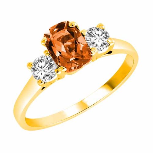 18K Yellow Gold 3 Stone Cushion Fire Opal and Round Diamond Ring (0.95 cttw)