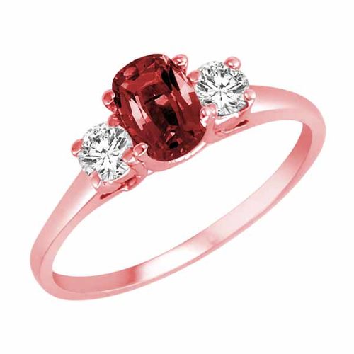 10K Rose Gold 3 Stone Cushion Garnet and Round Diamond Ring (0.45 cttw)