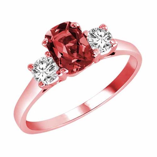 10K Rose Gold 3 Stone Cushion Garnet and Round Diamond Ring (0.95 cttw)