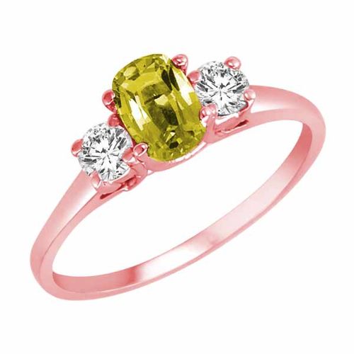 10K Rose Gold 3 Stone Cushion Lemon Quartz and Round Diamond Ring (0.45 cttw)