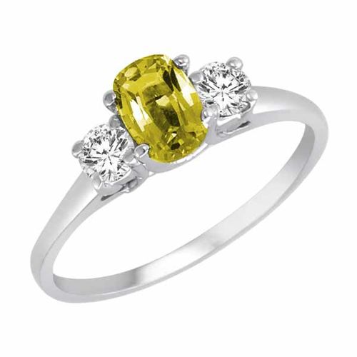 18K White Gold 3 Stone Cushion Lemon Quartz and Round Diamond Ring (0.45 cttw)