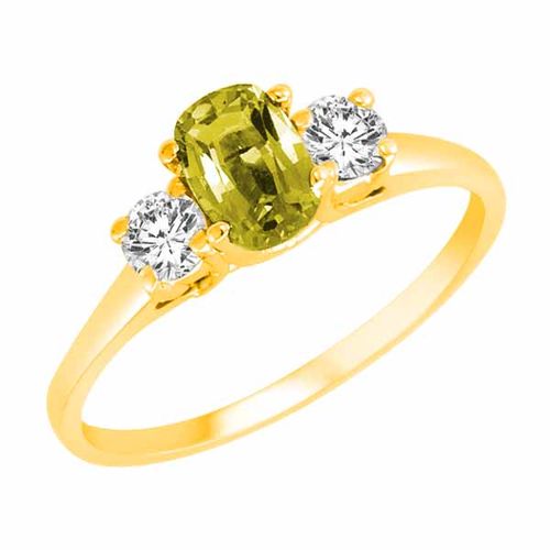 18K Yellow Gold 3 Stone Cushion Lemon Quartz and Round Diamond Ring (0.45 cttw)