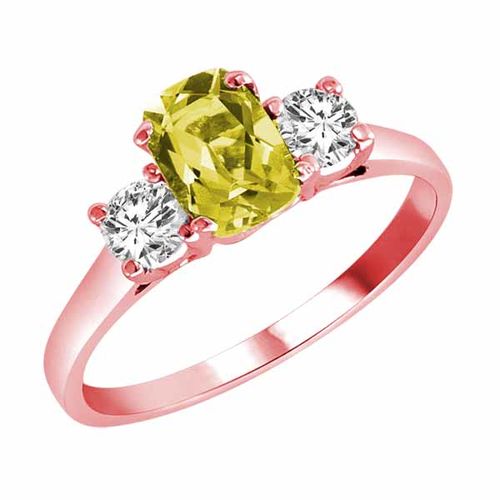 10K Rose Gold 3 Stone Cushion Lemon Quartz and Round Diamond Ring (0.95 cttw)