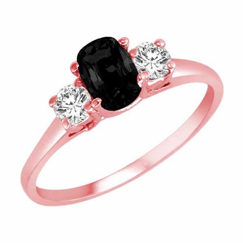 10K Rose Gold 3 Stone Cushion Onyx and Round Diamond Ring (0.45 cttw)