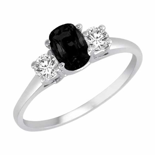 Platinum 3 Stone Cushion Onyx and Round Diamond Ring (0.45 cttw)