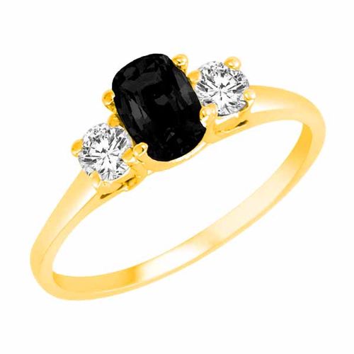 18K Yellow Gold 3 Stone Cushion Onyx and Round Diamond Ring (0.45 cttw)