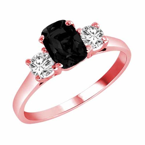 18K Rose Gold 3 Stone Cushion Onyx and Round Diamond Ring (0.95 cttw)