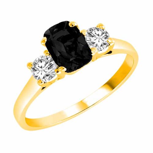 10K Yellow Gold 3 Stone Cushion Onyx and Round Diamond Ring (0.95 cttw)