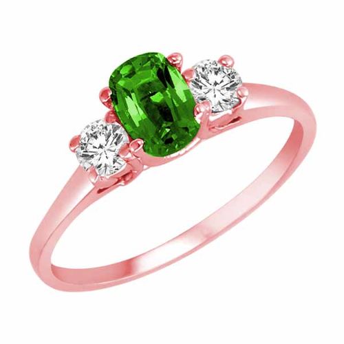 10K Rose Gold 3 Stone Cushion Peridot and Round Diamond Ring (0.45 cttw)
