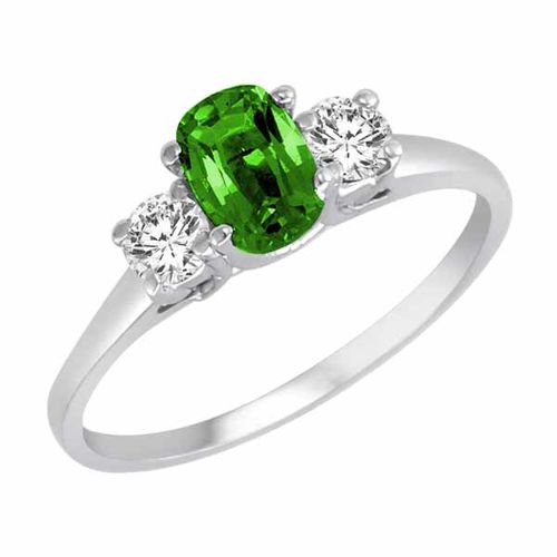 10K White Gold 3 Stone Cushion Peridot and Round Diamond Ring (0.45 cttw)