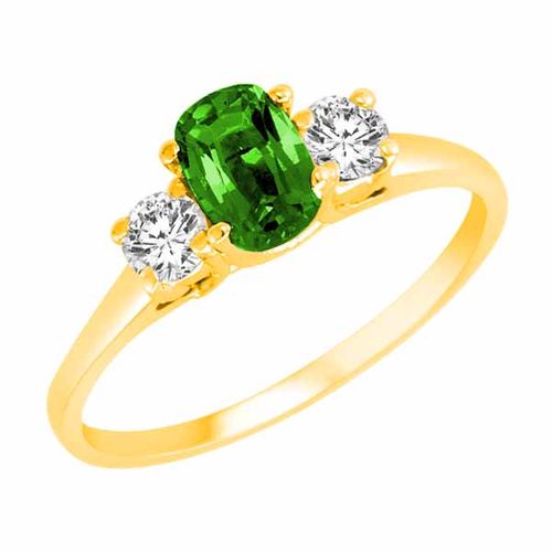 18K Yellow Gold 3 Stone Cushion Peridot and Round Diamond Ring (0.45 cttw)
