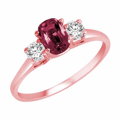 10K Rose Gold 3 Stone Cushion Pink Tourmaline and Round Diamond Ring (0.45 cttw)