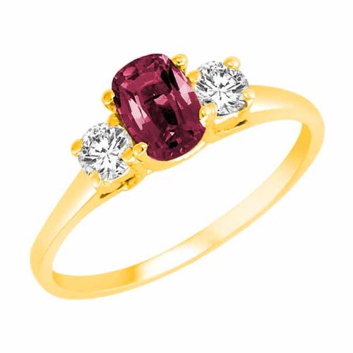 18K Yellow Gold 3 Stone Cushion Pink Tourmaline and Round Diamond Ring (0.45 cttw)