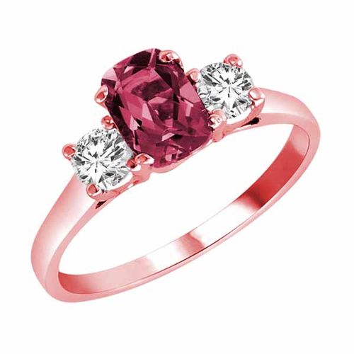 10K Rose Gold 3 Stone Cushion Pink Tourmaline and Round Diamond Ring (0.95 cttw)