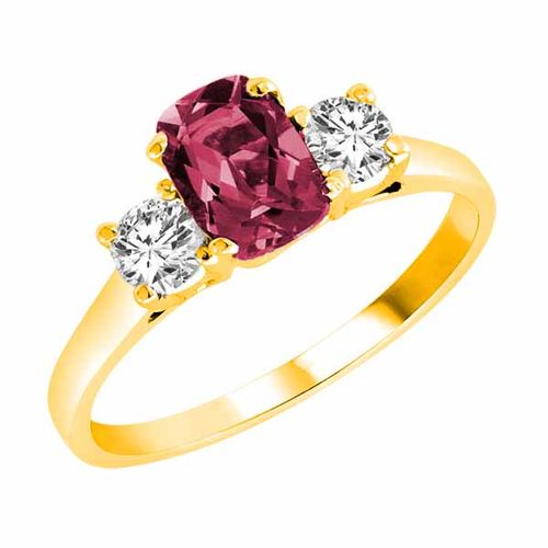 18K Yellow Gold 3 Stone Cushion Pink Tourmaline and Round Diamond Ring (0.95 cttw)