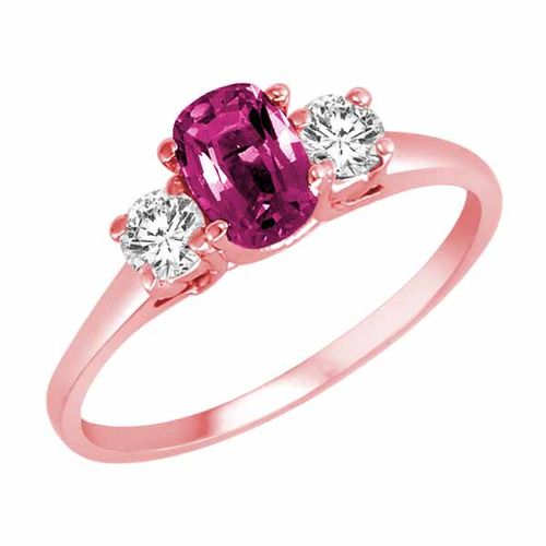 14K Rose Gold 3 Stone Cushion Pink Topaz and Round Diamond Ring (0.45 cttw)