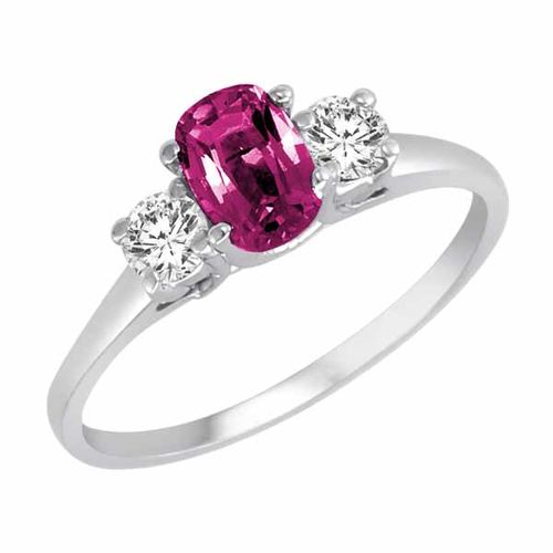 14K White Gold 3 Stone Cushion Pink Topaz and Round Diamond Ring (0.45 cttw)