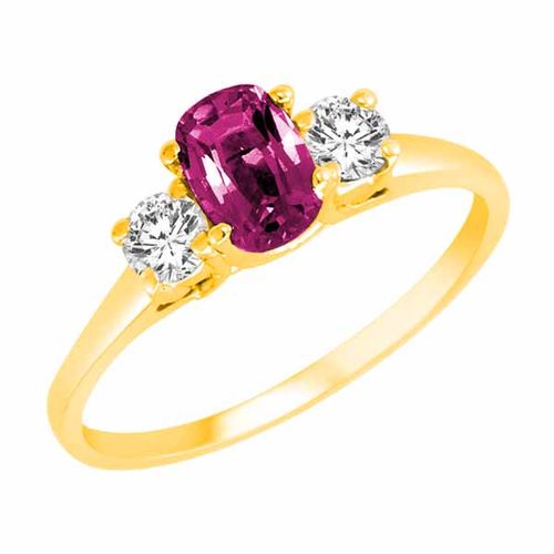 14K Yellow Gold 3 Stone Cushion Pink Topaz and Round Diamond Ring (0.45 cttw)