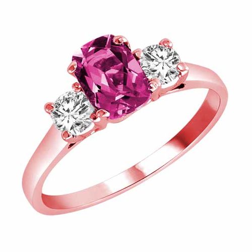 10K Rose Gold 3 Stone Cushion Pink Topaz and Round Diamond Ring (0.95 cttw)