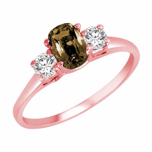 14K Rose Gold 3 Stone Cushion Smoky Quartz and Round Diamond Ring (0.45 cttw)
