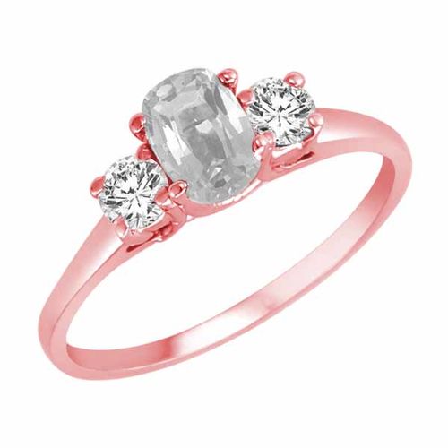 18K Rose Gold 3 Stone Cushion White Quartz and Round Diamond Ring (0.45 cttw)